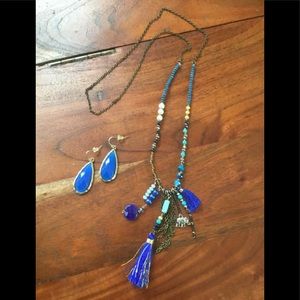 New Embellished long necklace w/ earrings